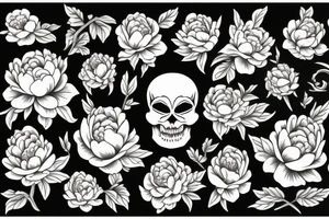 Skull peony tattoo idea