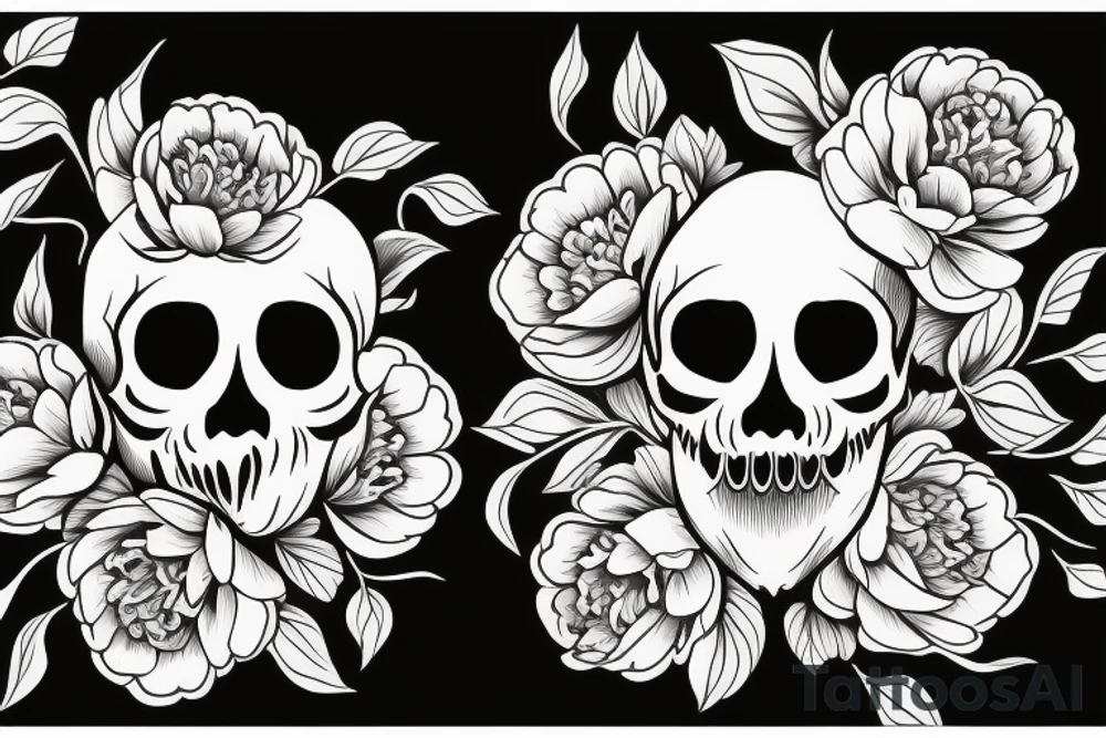 Skull peony tattoo idea