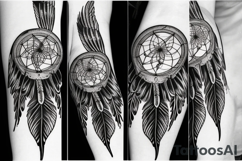 dreamcatcher with wings on the sides and space inside tattoo idea