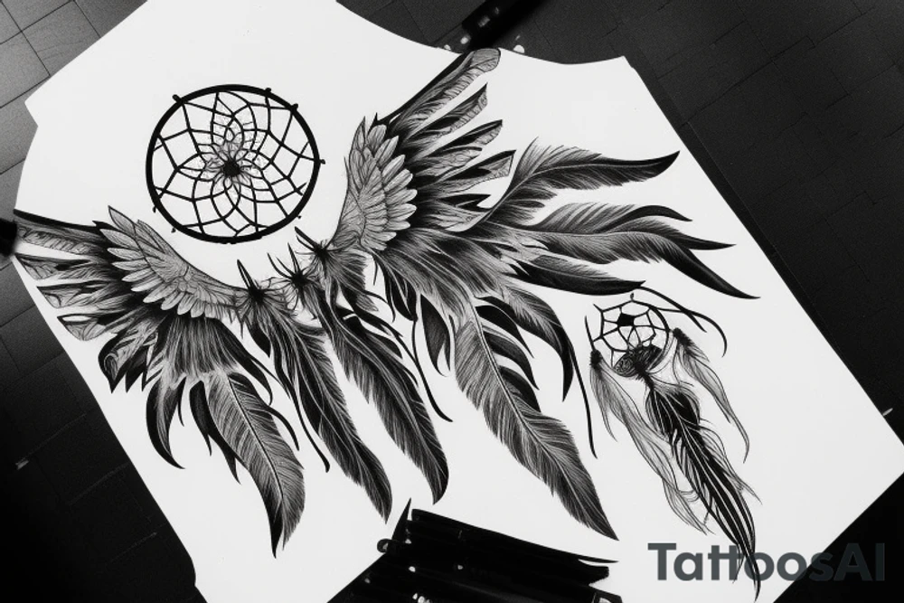 dreamcatcher, wings, galaxy tattoo idea