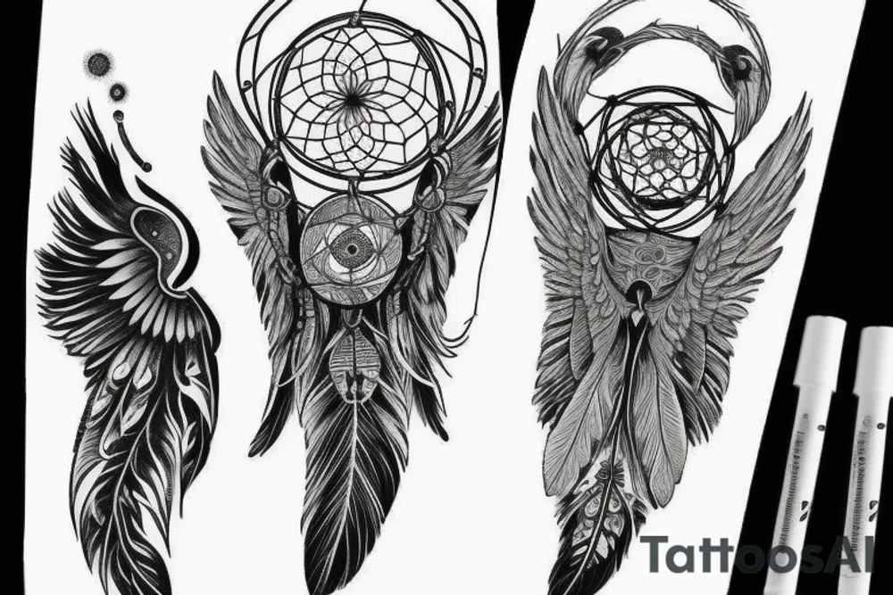 dreamcatcher, wings, galaxy tattoo idea