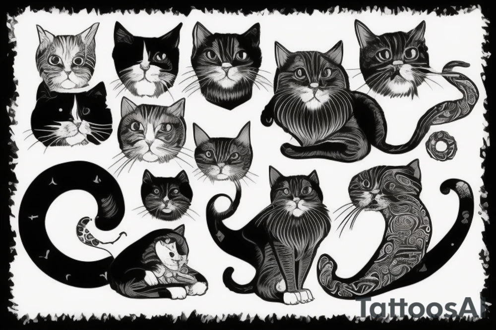 Sailors cats with beards on a drakkar tattoo idea