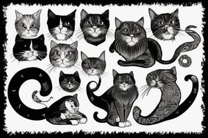 Sailors cats with beards on a drakkar tattoo idea