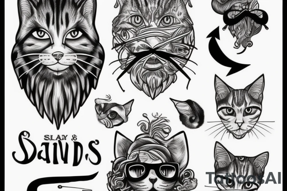 Sailors cats with beards on a drakkar tattoo idea