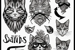 Sailors cats with beards on a drakkar tattoo idea