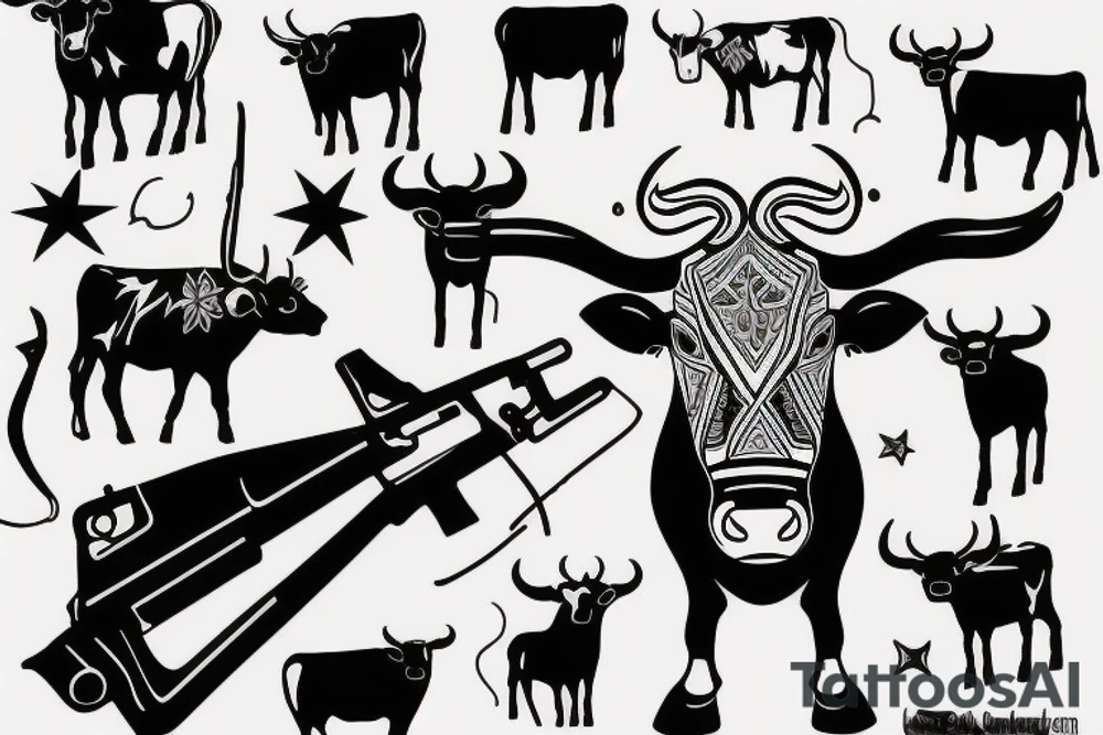 black cow with ak47 tattoo idea