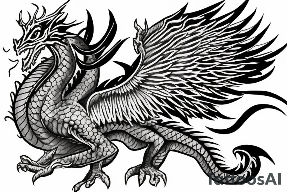 dragon 4 feet 2 wings beautiful interesting to hand tattoo idea