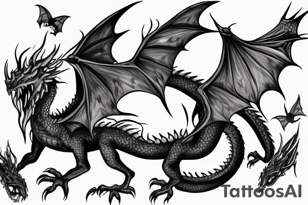 dragon 4 feet 2 wings beautiful interesting to hand tattoo idea