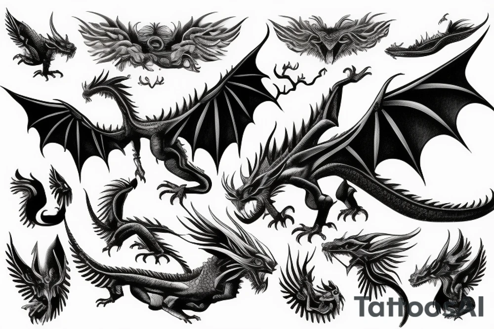 dragon 4 feet 2 wings beautiful interesting to hand tattoo idea