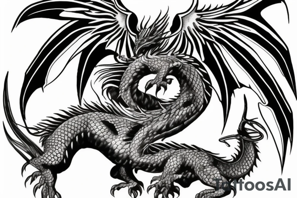 dragon 4 feet 2 wings beautiful interesting to hand tattoo idea