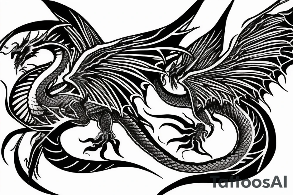 dragon 4 feet 2 wings beautiful to hand tattoo idea
