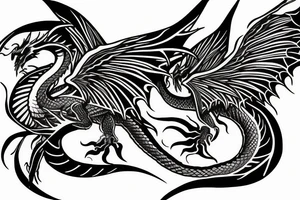 dragon 4 feet 2 wings beautiful to hand tattoo idea