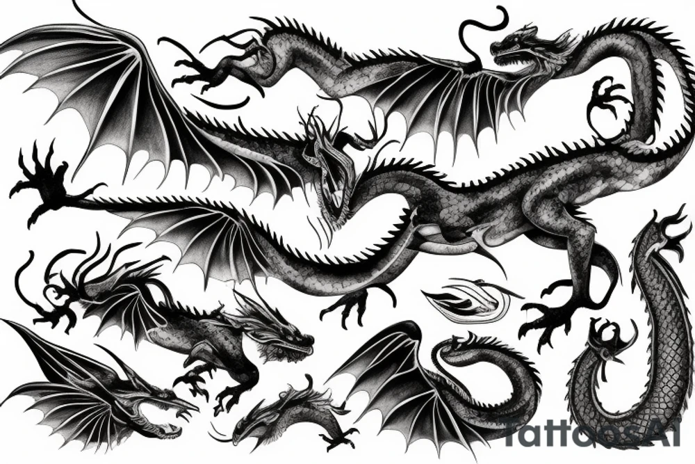 dragon 4 feet 2 wings beautiful to hand tattoo idea