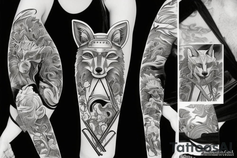 fox samurai with a katana in full growth tattoo idea