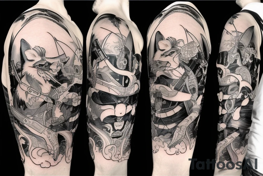 fox samurai with a katana in full growth tattoo idea