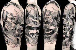 fox samurai with a katana in full growth tattoo idea