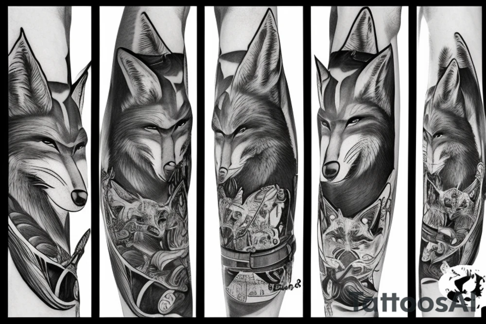 fox samurai with a katana in full growth tattoo idea