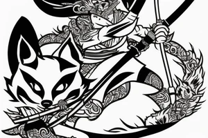 fox samurai with a katana in full growth tattoo idea