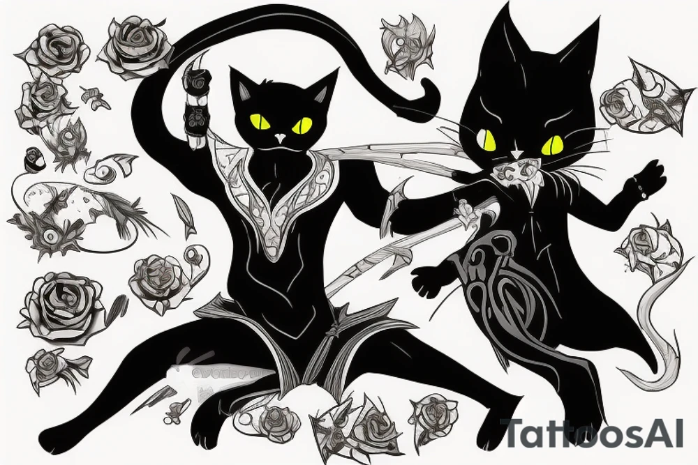 Black Cat wuth catana as a Vergil from Devil may Cry tattoo idea