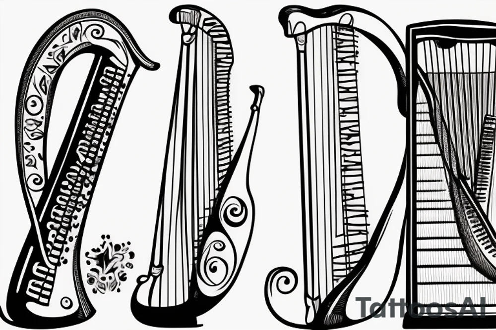 sketch harp tattoo idea