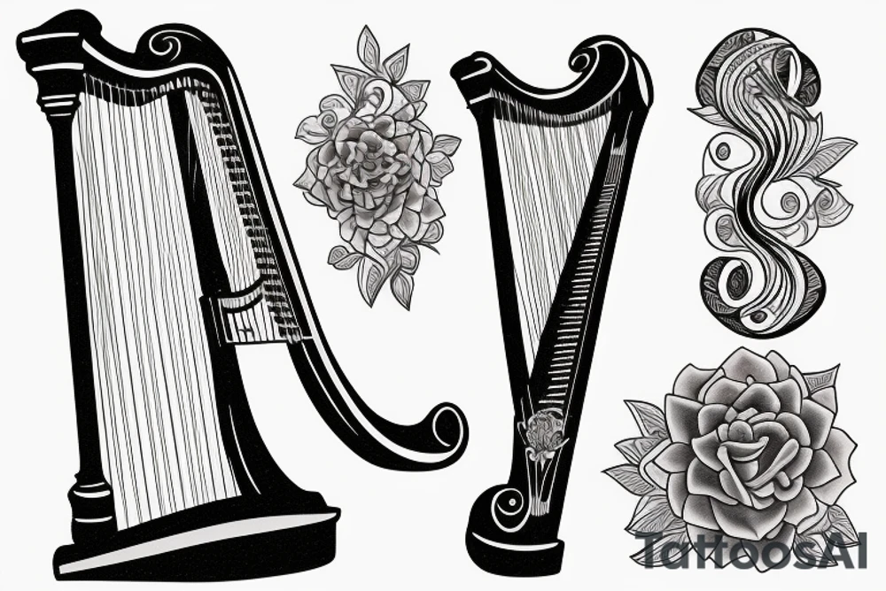 sketch harp tattoo idea