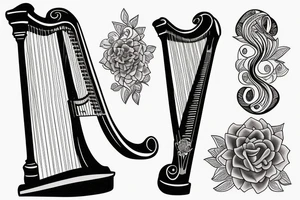 sketch harp tattoo idea