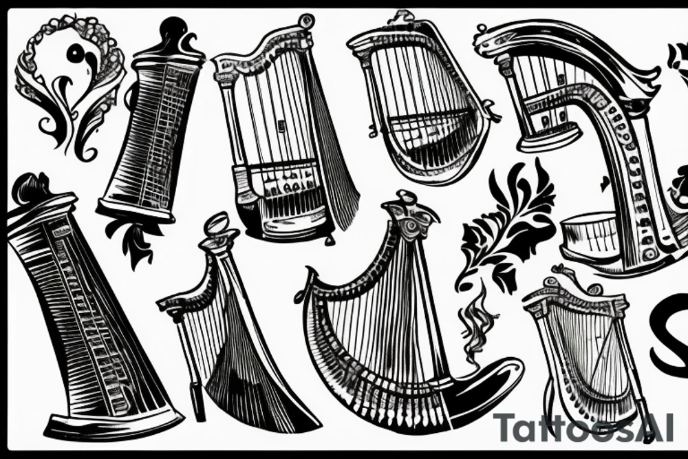 harp ink drawing tattoo idea