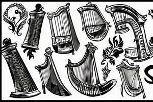 harp ink drawing tattoo idea
