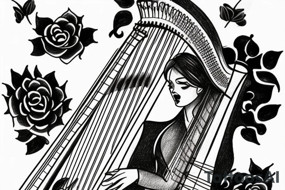 harp ink drawing tattoo idea