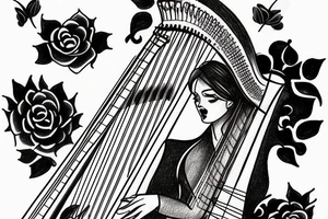 harp ink drawing tattoo idea