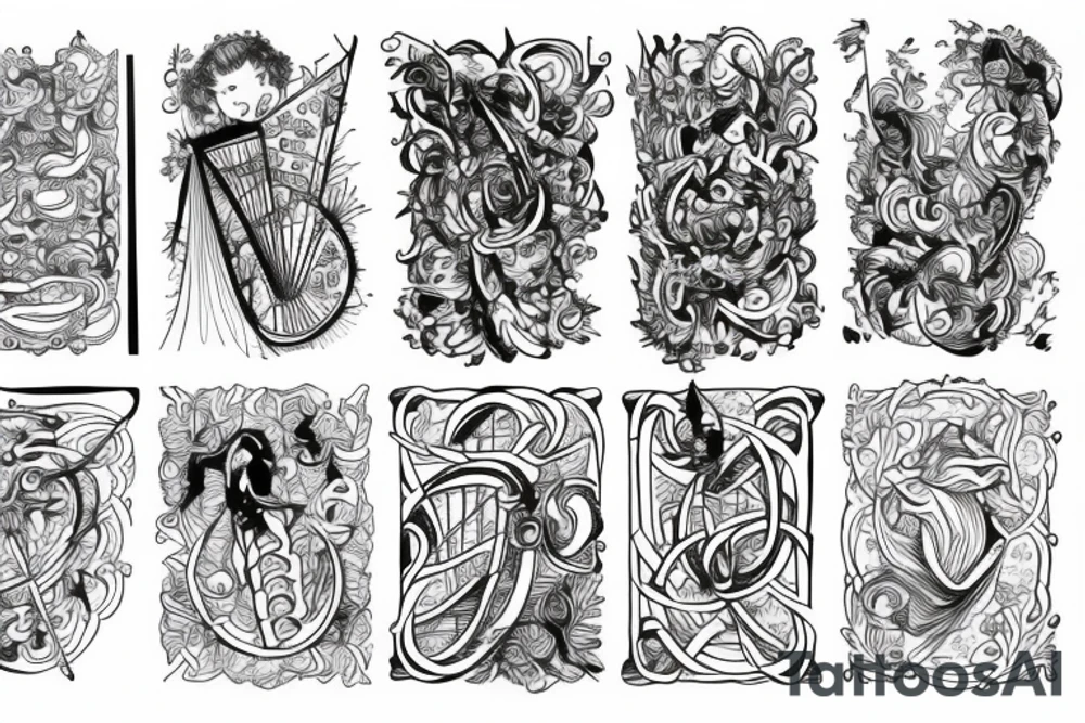 harp ink drawing tattoo idea