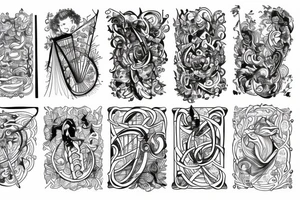 harp ink drawing tattoo idea
