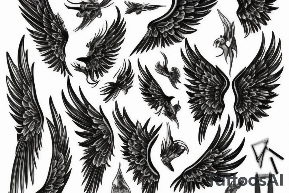 Black bony wings tattoo idea