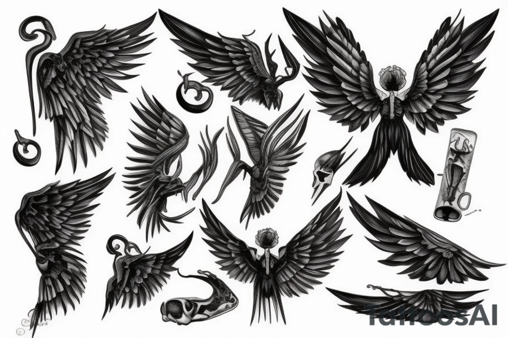 Black bony wings tattoo idea