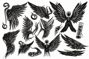 Black bony wings tattoo idea