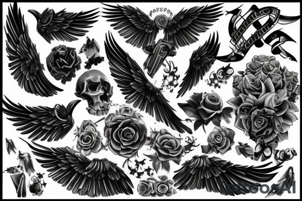 Black bony wings tattoo idea