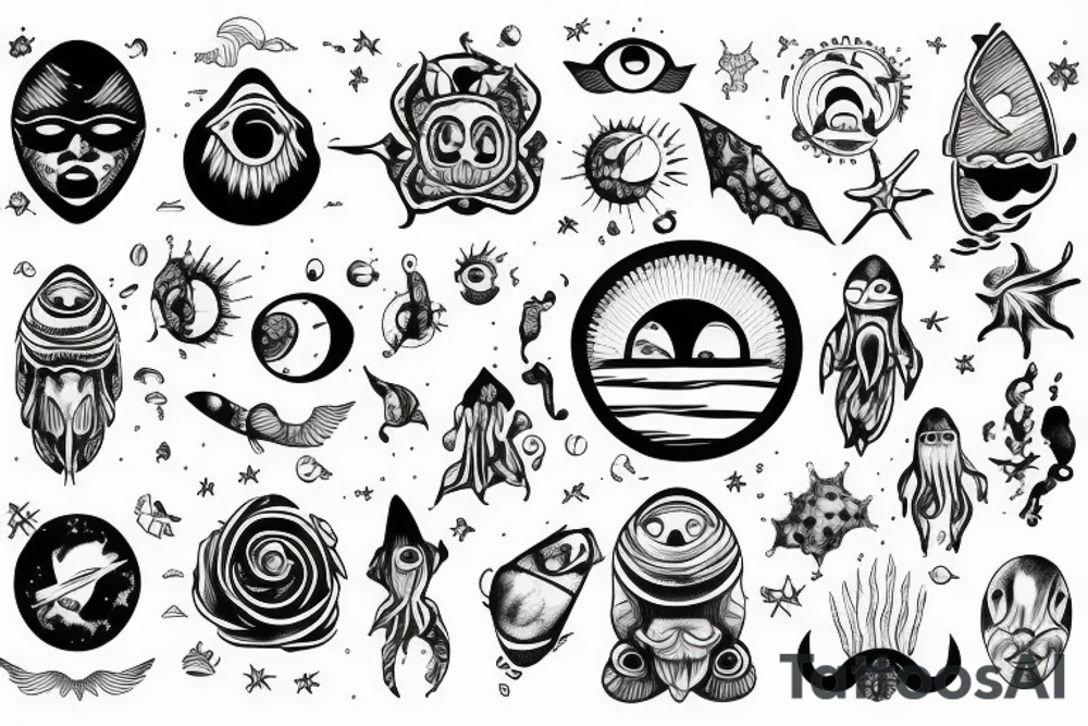 sunshine over ocean with ancient alien tattoo idea