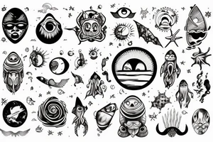 sunshine over ocean with ancient alien tattoo idea