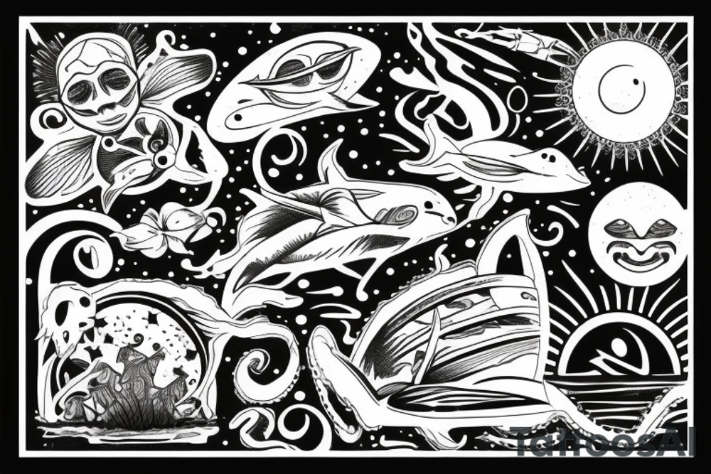 sunshine over ocean with ancient alien tattoo idea