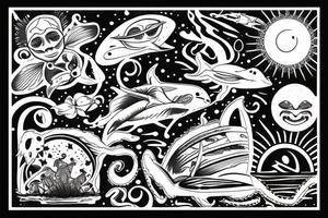 sunshine over ocean with ancient alien tattoo idea