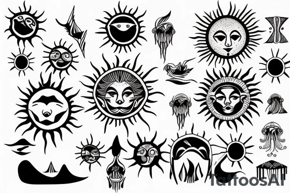 tribal sun rays over ocean tattoo idea