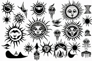 tribal sun rays over ocean tattoo idea