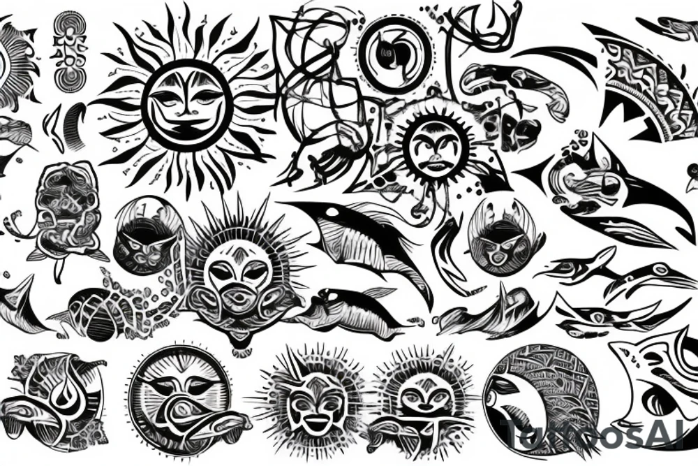 tribal sun rays over ocean tattoo idea