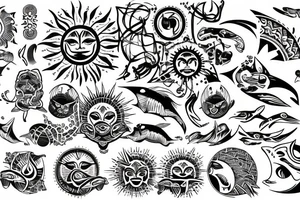 tribal sun rays over ocean tattoo idea