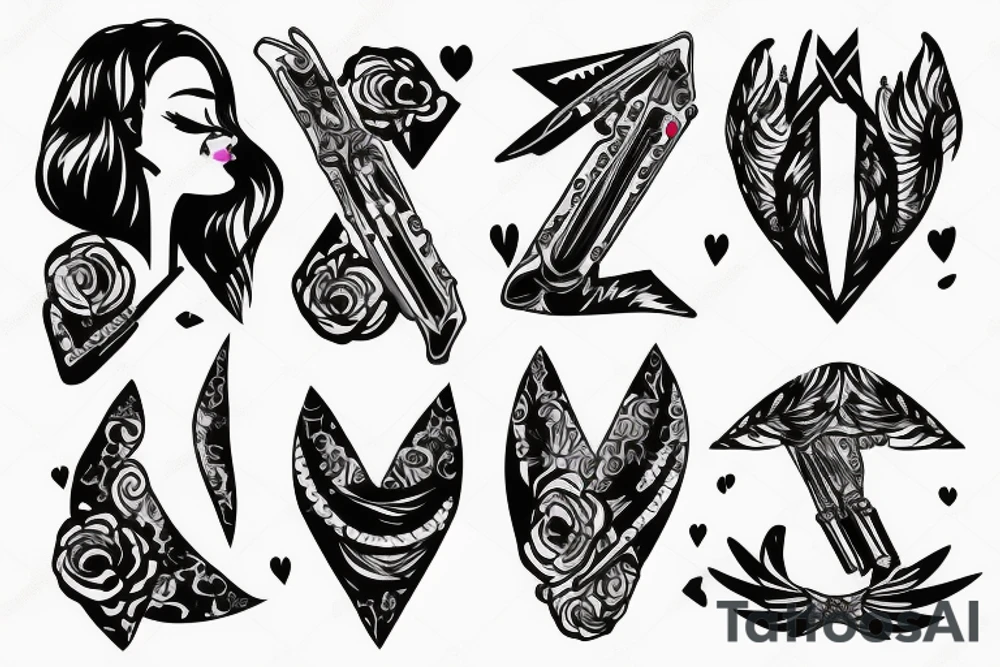 girl blowing kiss sky opens up like a scissor tattoo idea