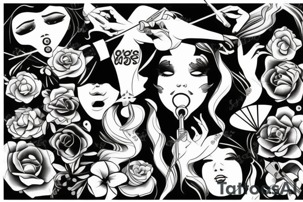 girl blowing kiss sky opens up like a scissor tattoo idea