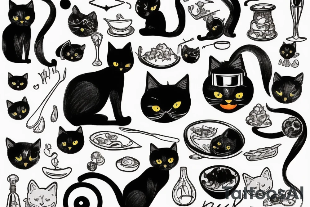 Black cat food tattoo idea