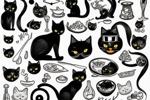 Black cat food tattoo idea
