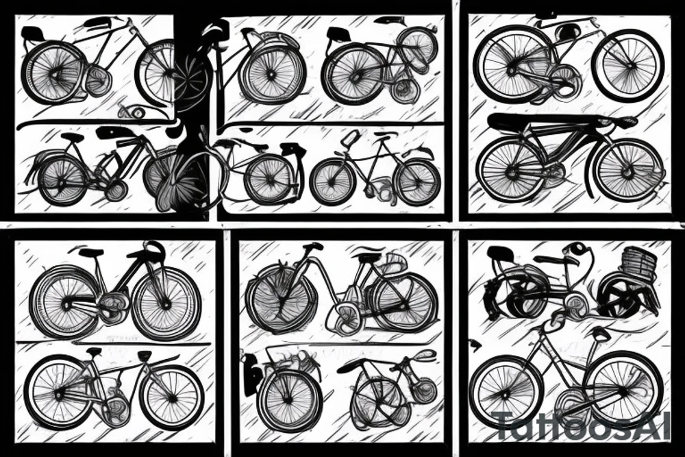 Road bike, cyclist, highway turn, mountains, sea tattoo idea