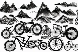 Road bike, cyclist, highway turn, mountains, sea tattoo idea